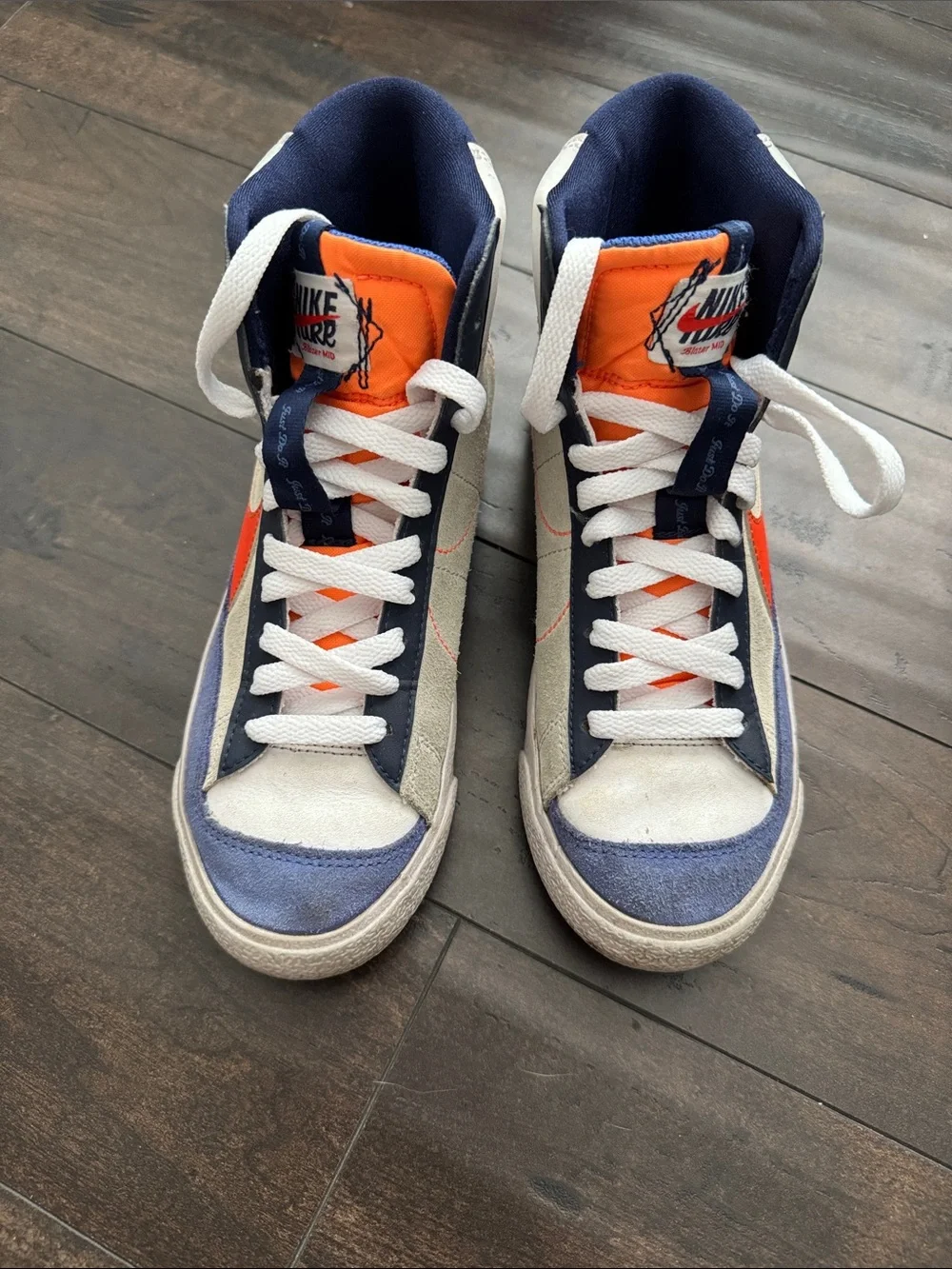 Nike High-Top Sneakers in White, Navy & Orange